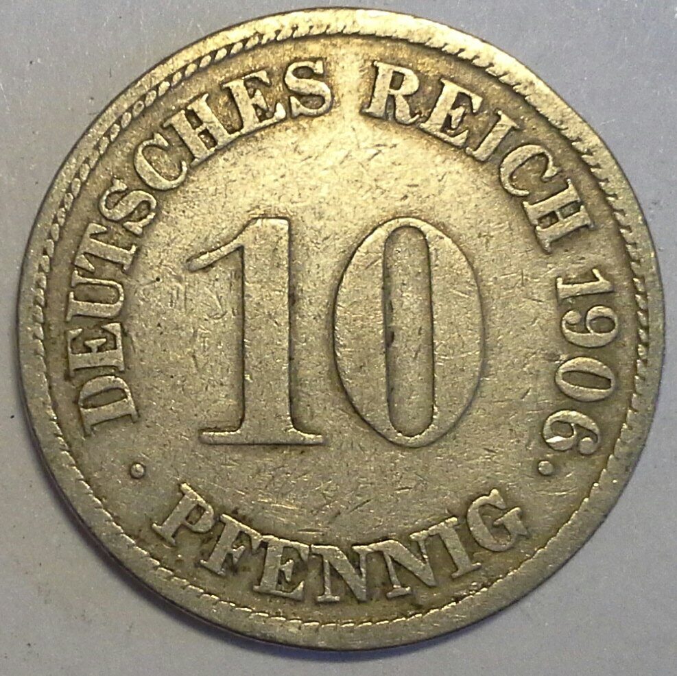 10 пфеннигов 1906 G Германия. Империя