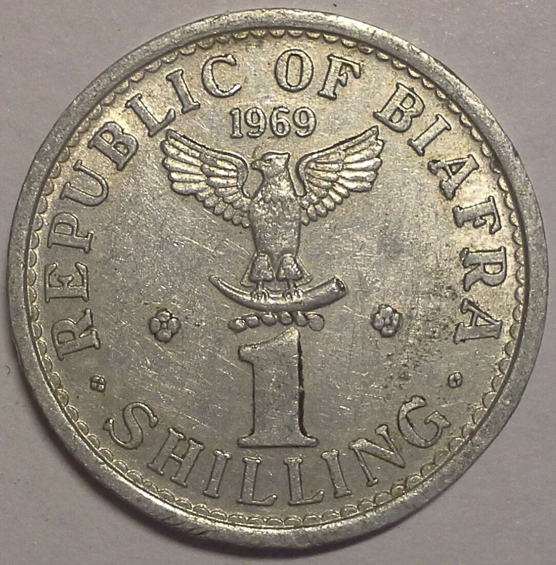 Биафра 2½ шиллинга, 1969. 1 Шиллинг. Монеты Биафры. Биафра 1 шиллинг, 1969 надпись "1 shilling".