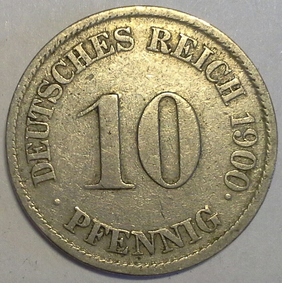 10 пфеннигов 1900 J Германия. Империя