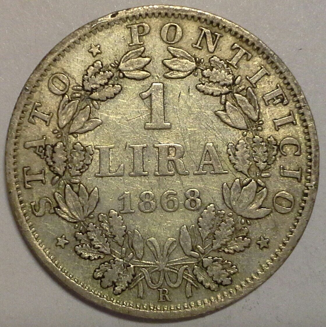1 лира 1868 XXIIIR Папский штат. Ватикан